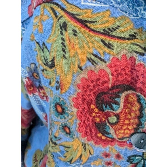 Coldwater Creek Linen Jacket Women's PXL Blue Floral Petite Cottage Core Hippie - Picture 4 of 15